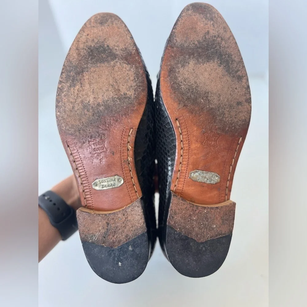 Vintage De La Rentis Genuine Snakeskin Tasseled Leather Shoe Loafer Mens Size 8